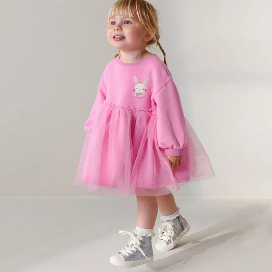 Girls Pink Bunny Dress with Tulle Skirt