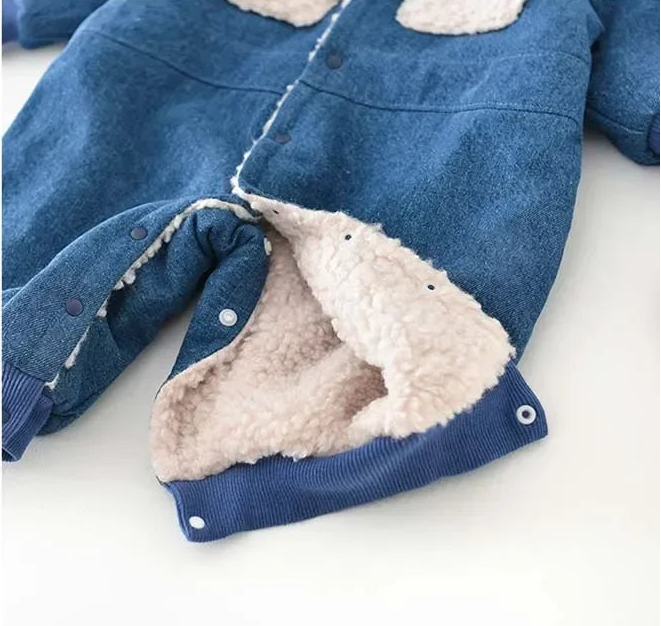 Cold Weather Denim Baby Lamb Wool Jumpsuit