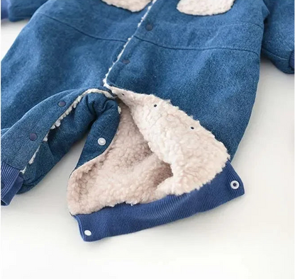 Cold Weather Denim Baby Lamb Wool Jumpsuit