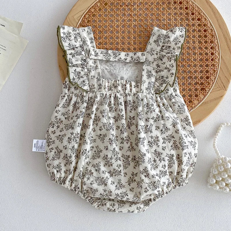 Gardenia Floral Baby Onesie with Bow - Peachy Bloomers