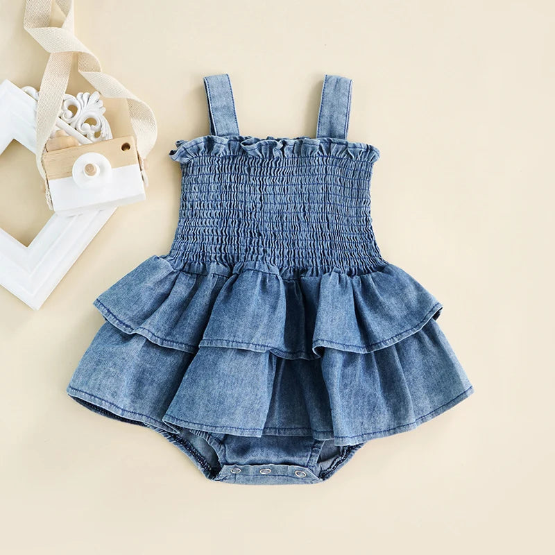 Denim Cotton Ruffle Romper - Peachy Bloomers