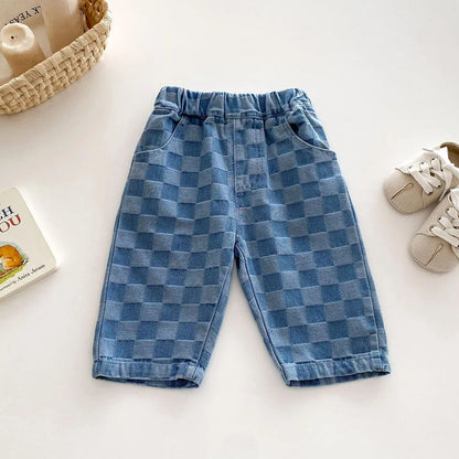 Checkered Denim Toddler Pants