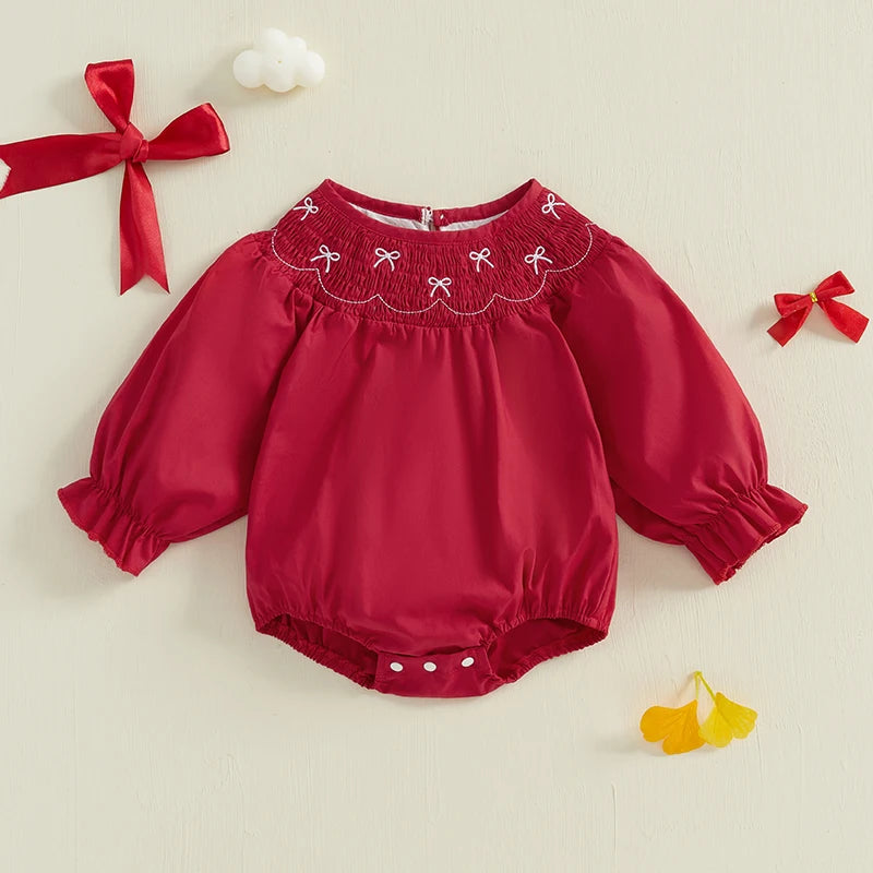 Toddler Girls Smocked Bow Holiday Romper