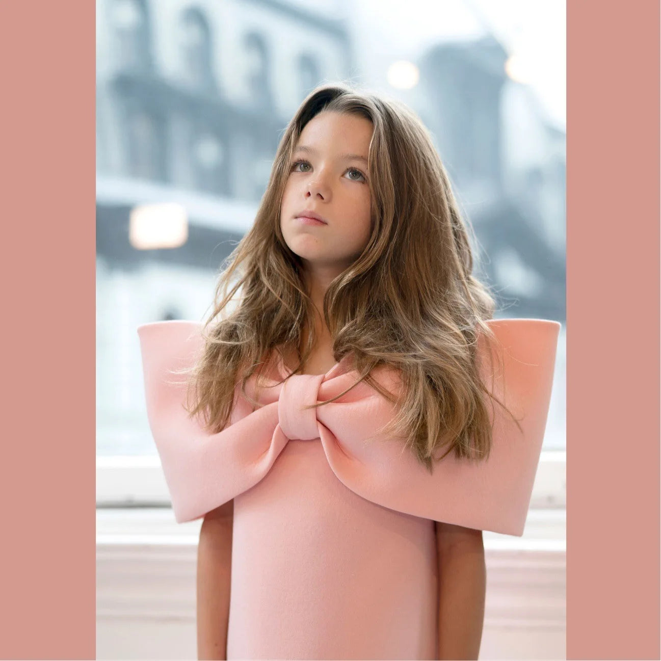 Elegant Big Bow Girls Dress Peachy Bloomers