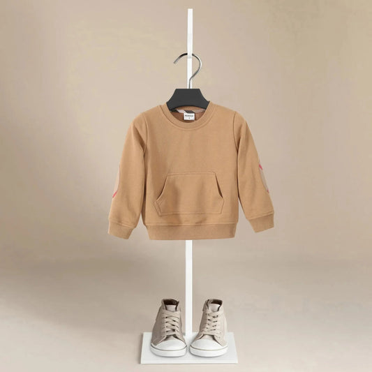 Cotton Sweatshirt with British Style Plaid Elbow Patches - Peachy Bloomers