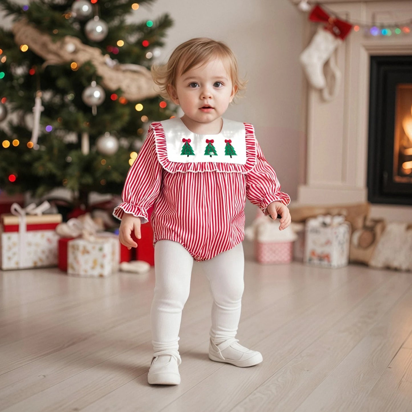 Baby Girl Christmas Striped Romper