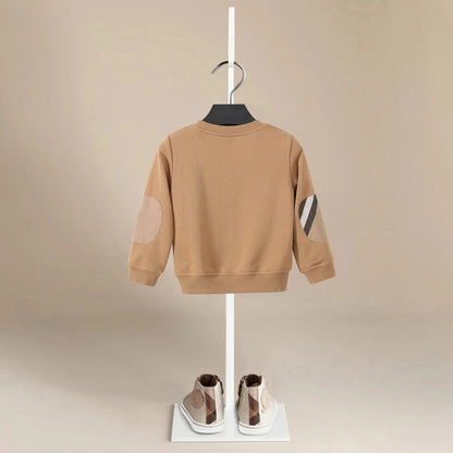 Cotton Sweatshirt with British Style Plaid Elbow Patches - Peachy Bloomers