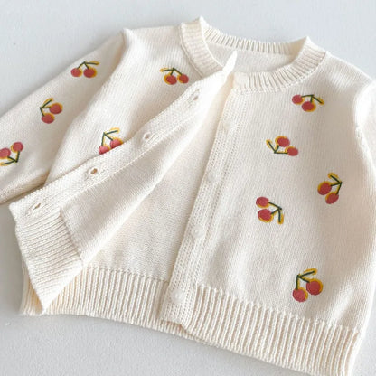 Cherry Embroidery Cotton Knit Baby Cardigan