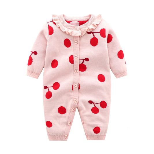 Cherry Knit Baby Romper - Peachy Bloomers