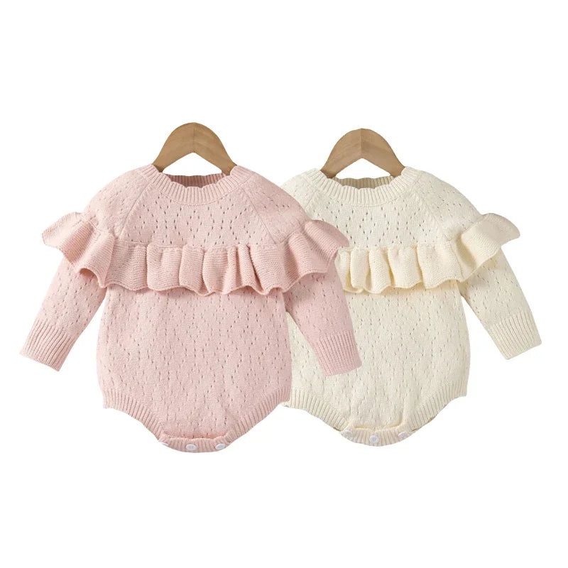 Baby Girl Knit Ruffle Onesie -Sweater