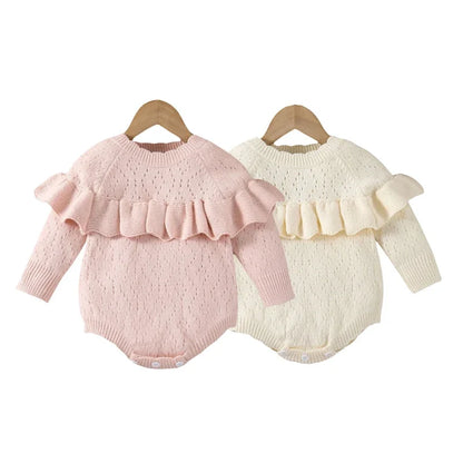 Baby Girl Knit Ruffle Onesie -Sweater