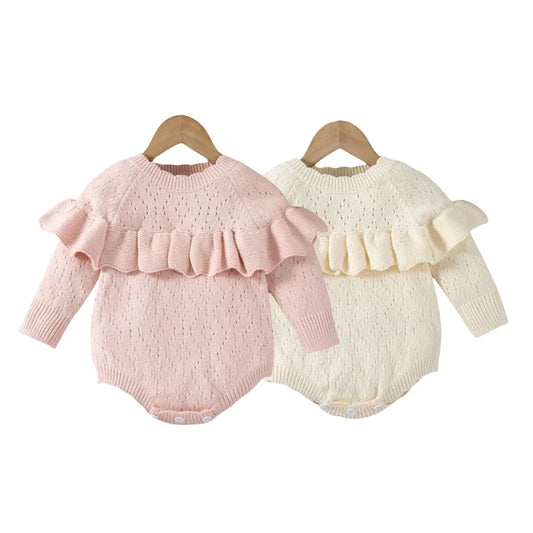 Baby Girl Knit Ruffle Onesie -Sweater