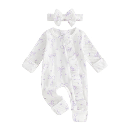 Newborn Ruffle Bow Jumpsuit with Headband