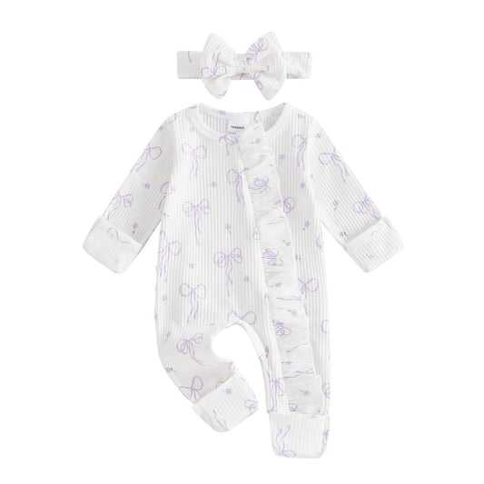 Newborn Ruffle Bow Jumpsuit with Headband