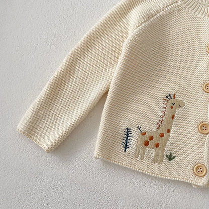 Animal Embroidered Cotton Baby Knit Jacket