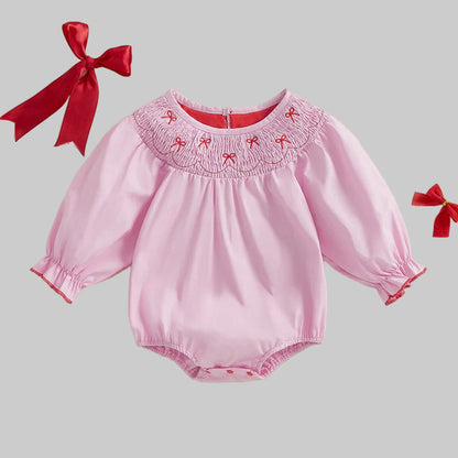 Toddler Girls Smocked Bow Holiday Romper