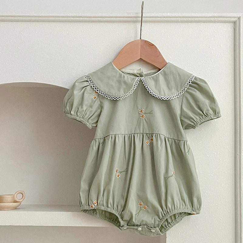 Sister Match Daisy Floral Green Cotton Dress and Romper