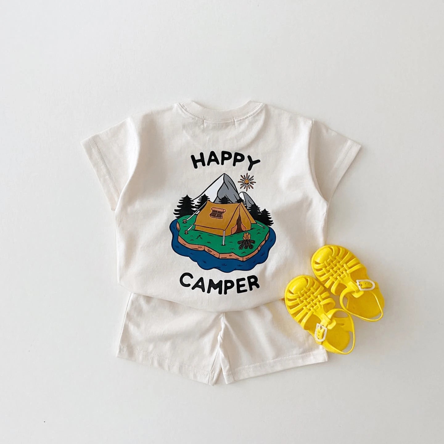 Happy Camping Cotton T-shirt and Shorts Set - Peachy Bloomers