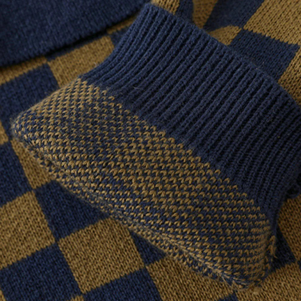 Checkered Knit Baby Romper – 100% Cotton Long Sleeve Jumpsuit with Ruffled Collar