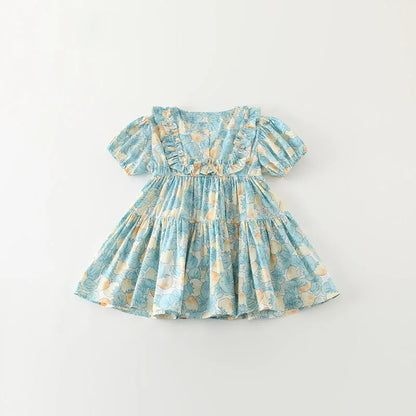 Floral Blue Cotton Dress - Peachy Bloomers