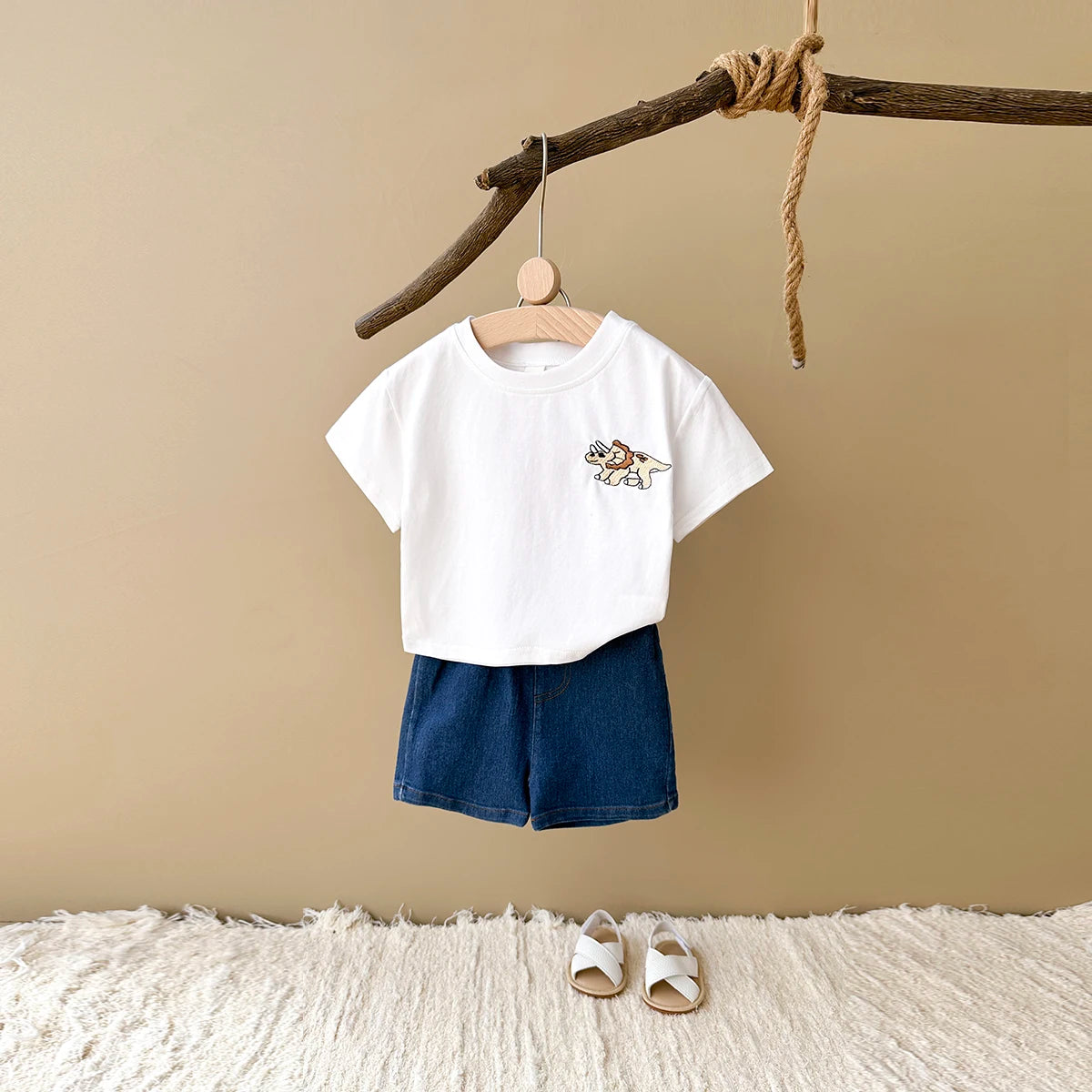 Boys Dinosaur T-Shirt and Denim Shorts