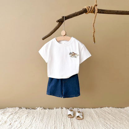 Boys Dinosaur T-Shirt and Denim Shorts