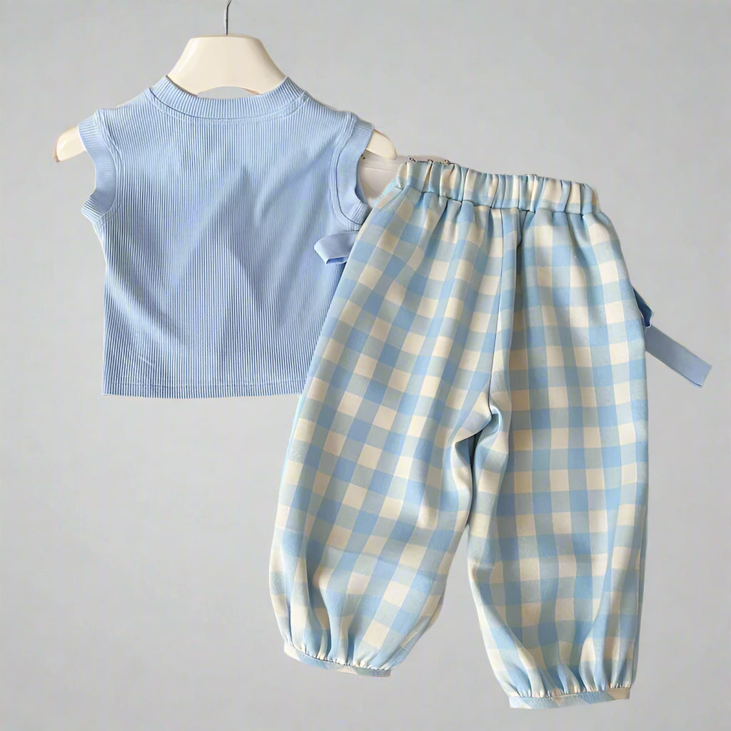 Bow Checkered Girls Cotton Set