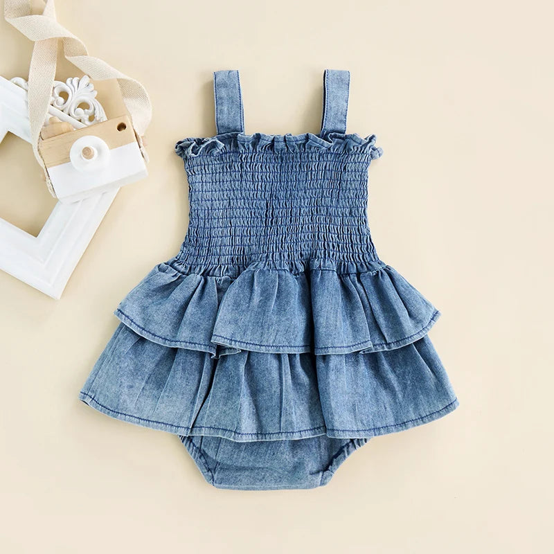 Denim Cotton Ruffle Romper - Peachy Bloomers