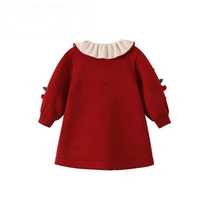 Cherry Red Knit Girls Dress