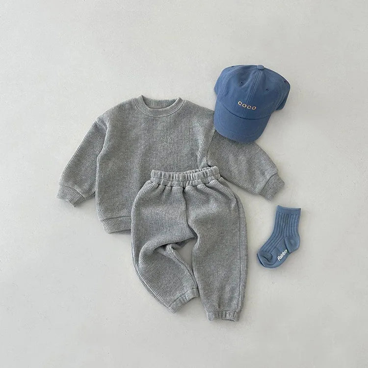 Casual Cotton Ribbed Sweatshirt and Sweatpants Set - Peachy Bloomers