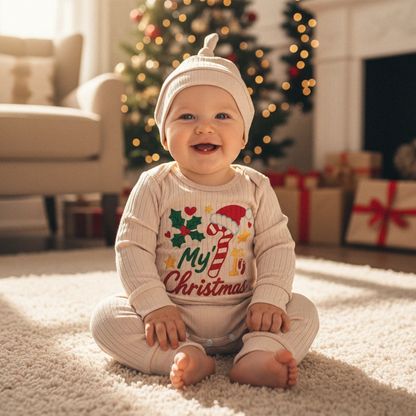 Baby Unisex First Christmas Ribbed Jumpsuit