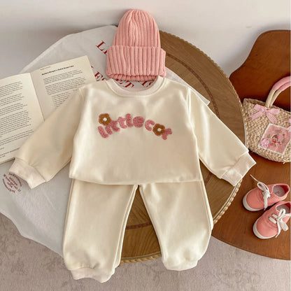 Little Cat Embroidery Girls Sweatshirt and Sweatpants Set - Peachy Bloomers