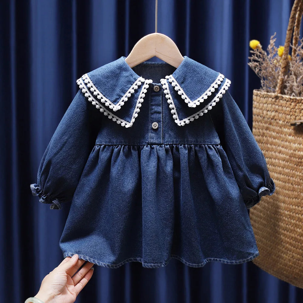 Denim Lace Ruched Dress