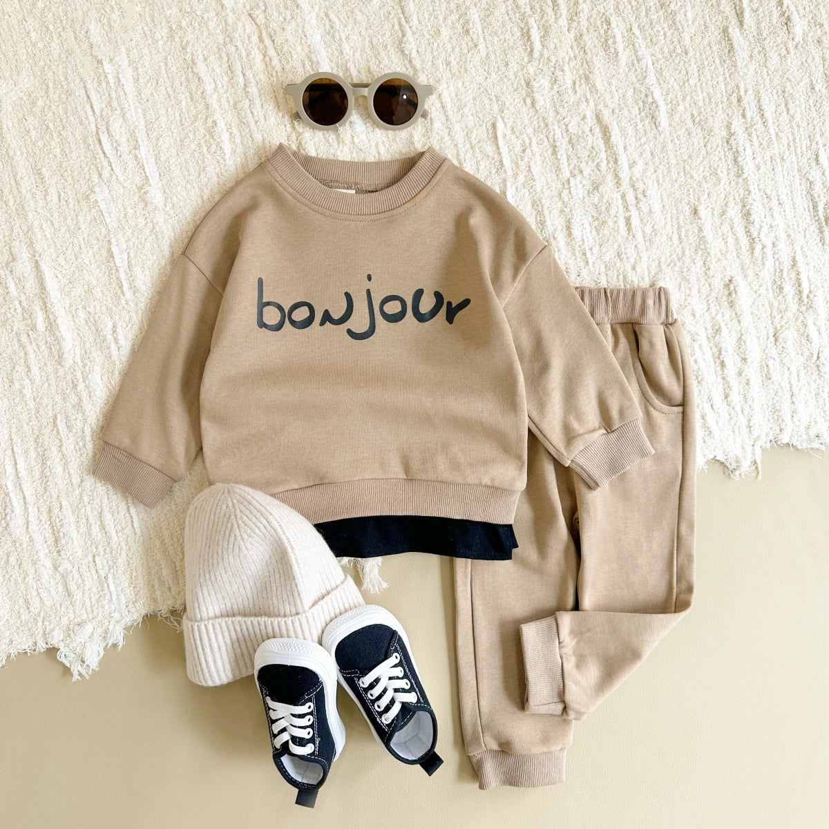 Bonjour Kids Sweatshirt and Sweatpants Set - Peachy Bloomers