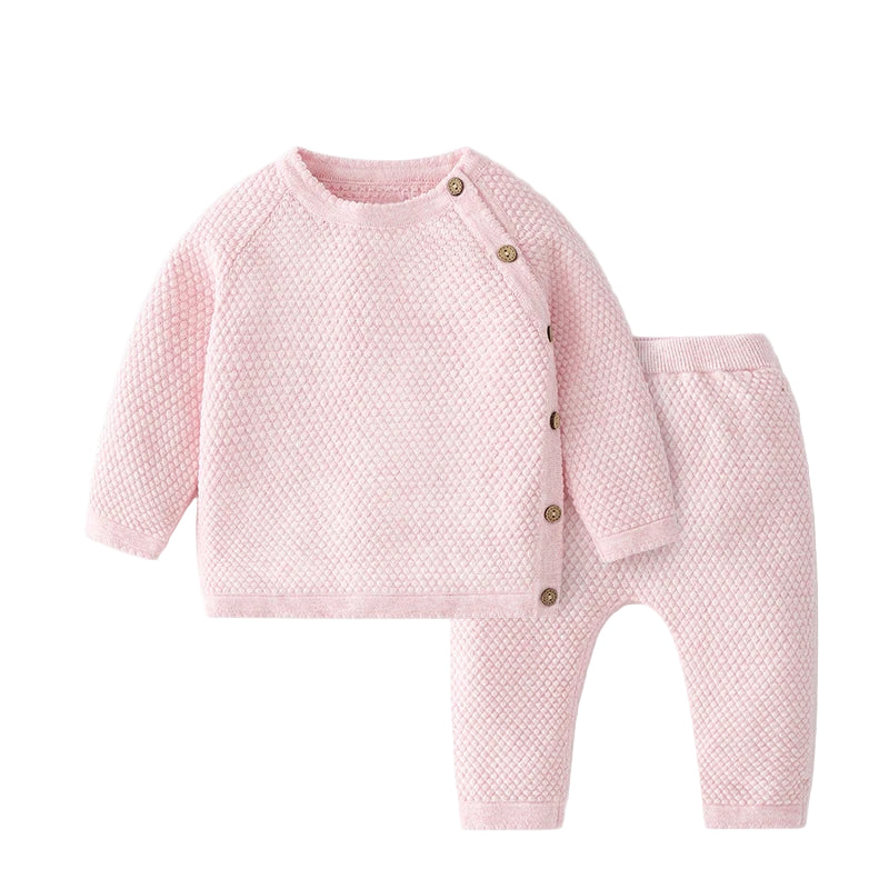 newborn waffle cotton knit 2-piece set in pink