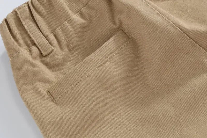 Boys Cotton Casual Pants with Plaid Cuffs