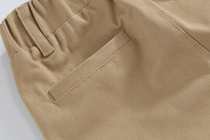 Boys Cotton Casual Pants with Plaid Cuffs