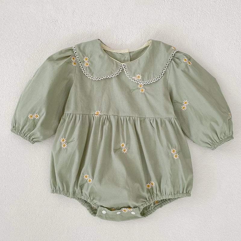 Daisy Gardenia Sage Cotton Baby Romper