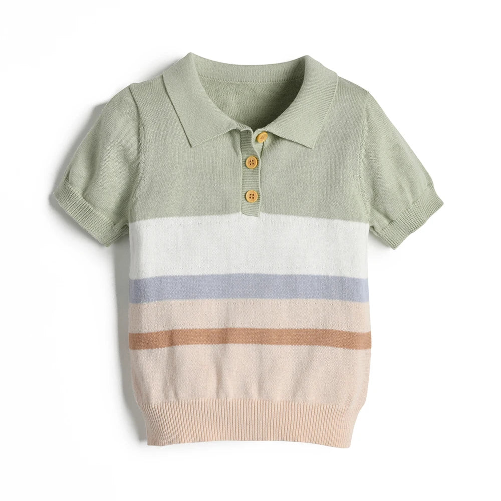 Stripe Cotton Knit Top and Shorts Set