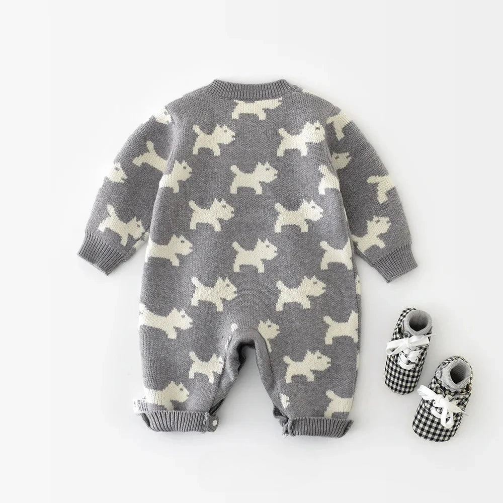 Puppy Pure Cotton Knit Baby Jumpsuit