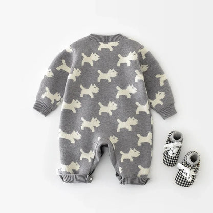 Puppy Pure Cotton Knit Baby Jumpsuit