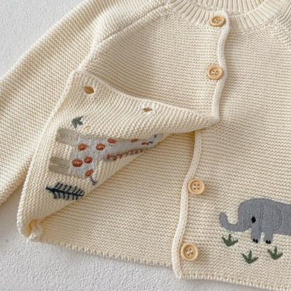 Animal Embroidered Cotton Baby Knit Jacket