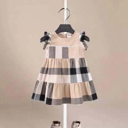 Beige Organic Cotton Plaid Dress - Peachy Bloomers