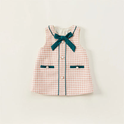 Houndstooth Bow Girls Dress - Peachy Bloomers