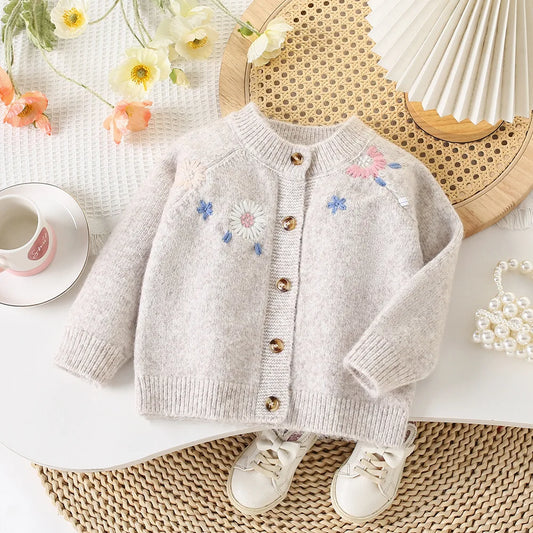Girls Daisy Floral Soft Knit Cardigan