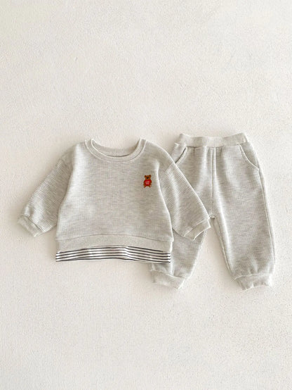 Bear Cotton Waffle Sweatshirt & Sweatpants Set - Peachy Bloomers