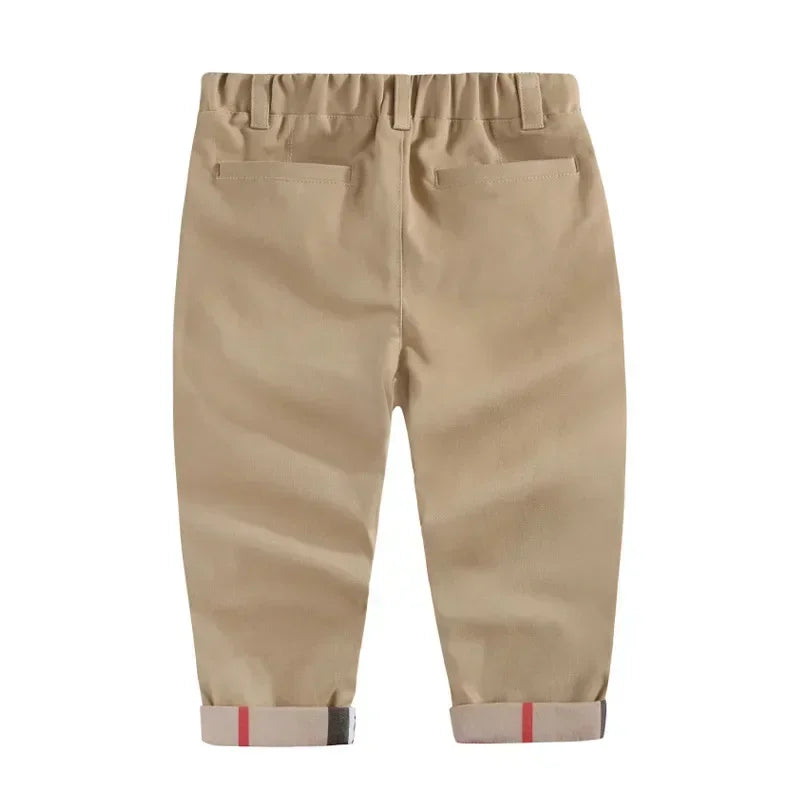 Boys Cotton Casual Pants with Plaid Cuffs