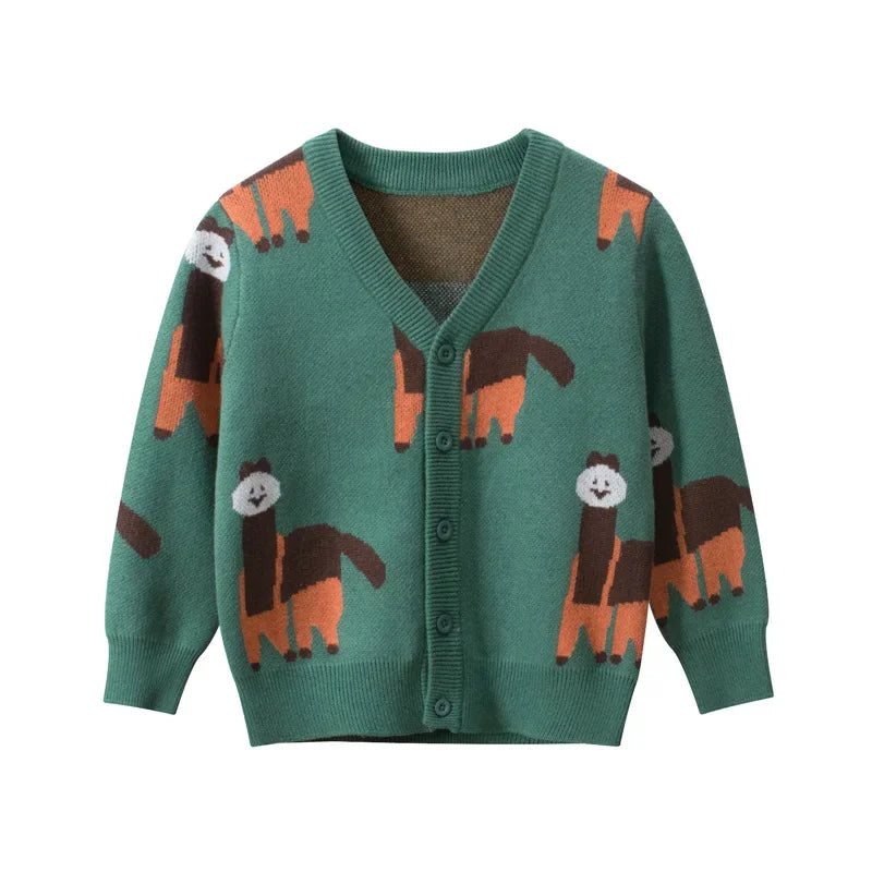 Lama Animal Cotton Knit Cardigan