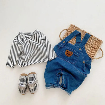 Bear Denim Jumpsuit and T-shirt Set - Peachy Bloomers