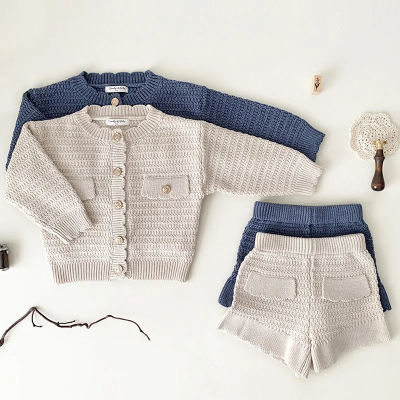 Crochet Knit Girls Cardigan and Shorts Set - Peachy Bloomers